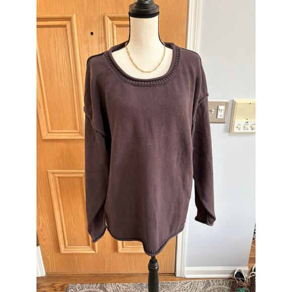 We The Free Free People Ella Roll Neck Knit Sweater Women's Brown L Oversized - Picture 2 of 8